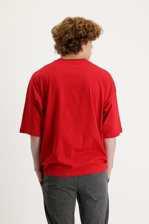 Flag Red Crew Neck Oversize Supreme Cotton T-Shirt