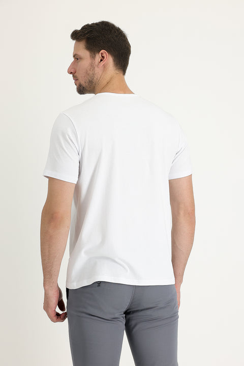 White Crew Neck Regular Fit Printed Cotton T-shirt
