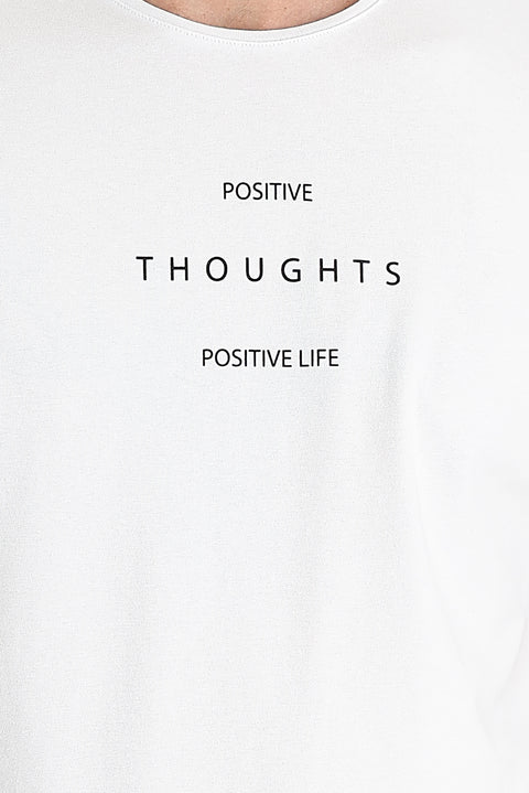 White Crew Neck Regular Fit Printed Cotton T-shirt