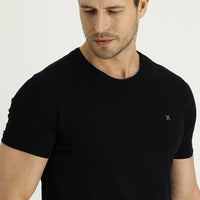 Black Crew Neck Slim Fit Embroidered T-Shirt