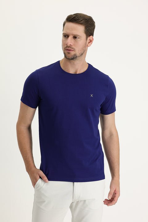 Medium Navy Crew Neck Slim Fit Embroidered T-Shirt