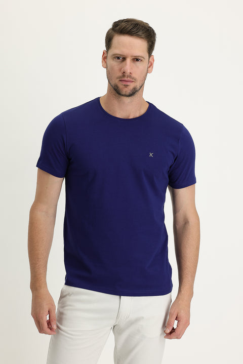 Medium Navy Crew Neck Slim Fit Embroidered T-Shirt