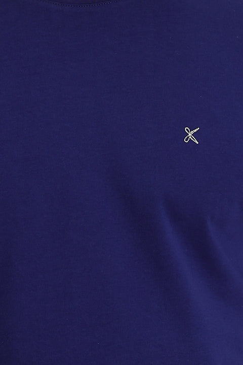 Medium Navy Crew Neck Slim Fit Embroidered T-Shirt