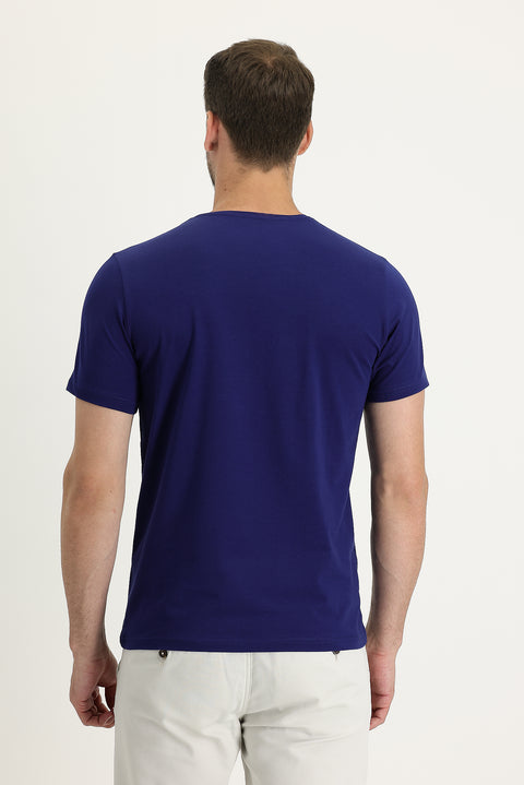 Medium Navy Crew Neck Slim Fit Embroidered T-Shirt