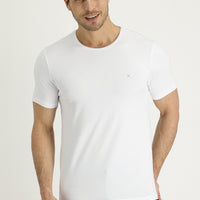 White Crew Neck Slim Fit Embroidered T-Shirt