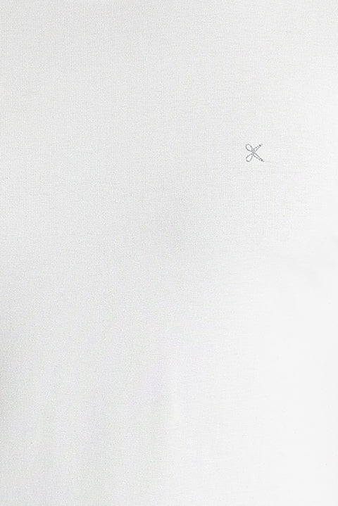 White Crew Neck Slim Fit Embroidered T-Shirt