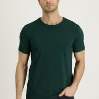 Dark Green Crew Neck Slim Fit Embroidered T-Shirt