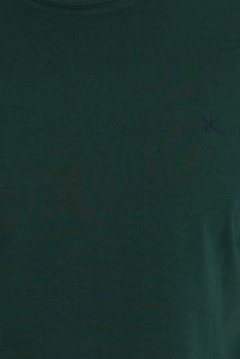 Dark Green Crew Neck Slim Fit Embroidered T-Shirt