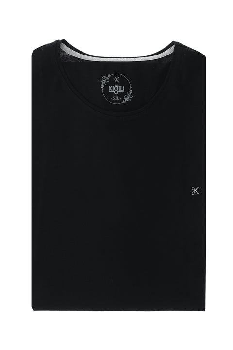 Black Plus Size Crew Neck Embroidered Cotton Supreme T-Shirt