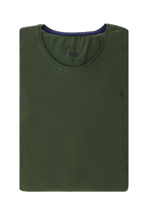 Medium Khaki Plus Size Crew Neck Embroidered Cotton Supreme T-Shirt
