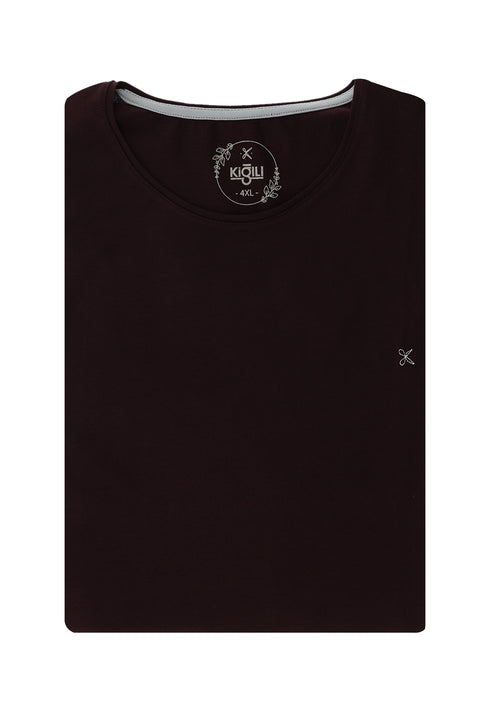 Dark Burgundy Plus Size Crew Neck Embroidered Cotton Supreme T-Shirt