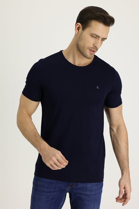 Black and Navy Crew Neck Slim Fit T-Shirt