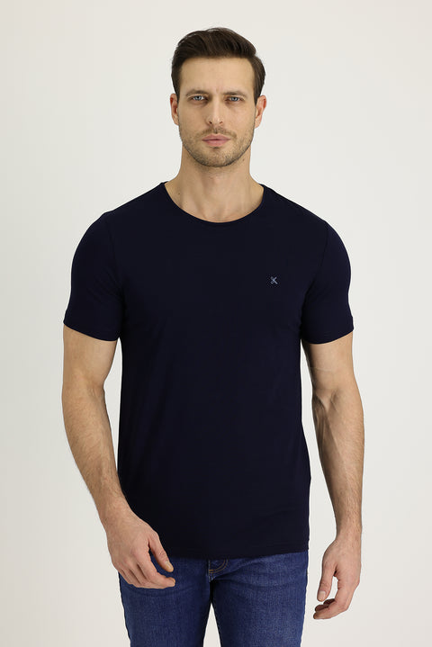 Black and Navy Crew Neck Slim Fit T-Shirt