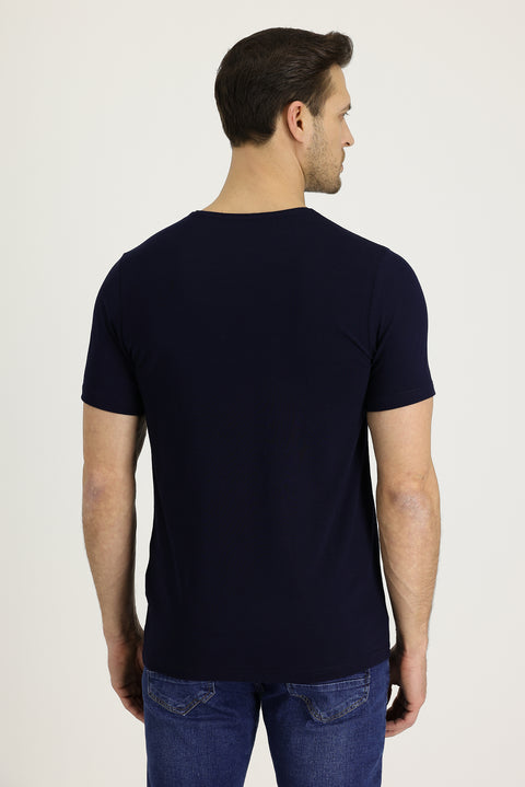 Black and Navy Crew Neck Slim Fit T-Shirt