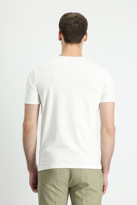 Ekru Bisiklet Yaka Slim Fit Dar Kesim Tişört
