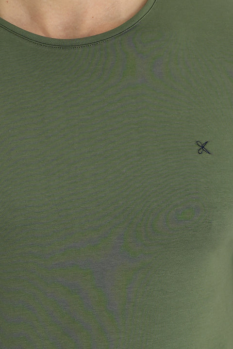 Medium Khaki Crew Neck Slim Fit T-Shirt