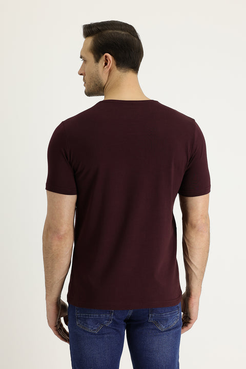Dark Burgundy Crew Neck Slim Fit T-Shirt