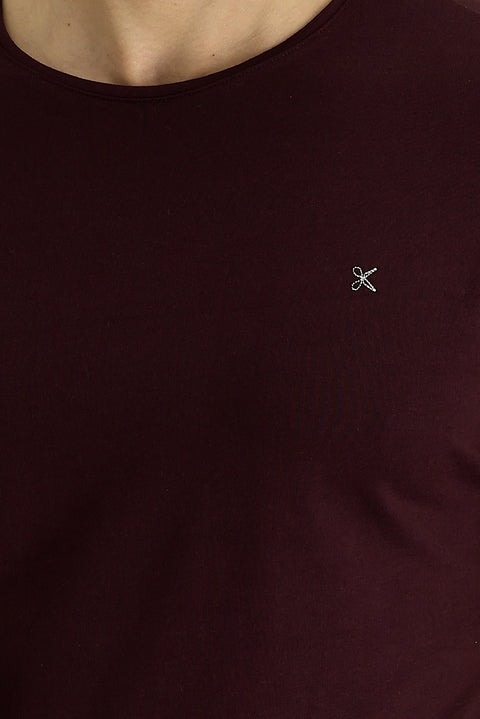 Dark Burgundy Crew Neck Slim Fit T-Shirt