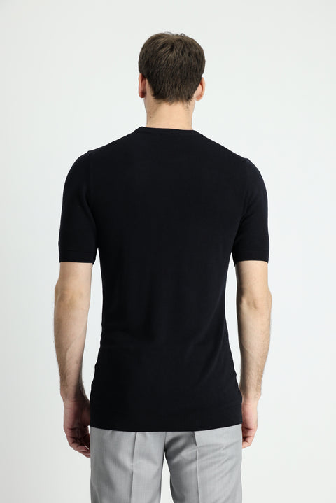 Black Crew Neck Slim Fit Patterned T-shirt