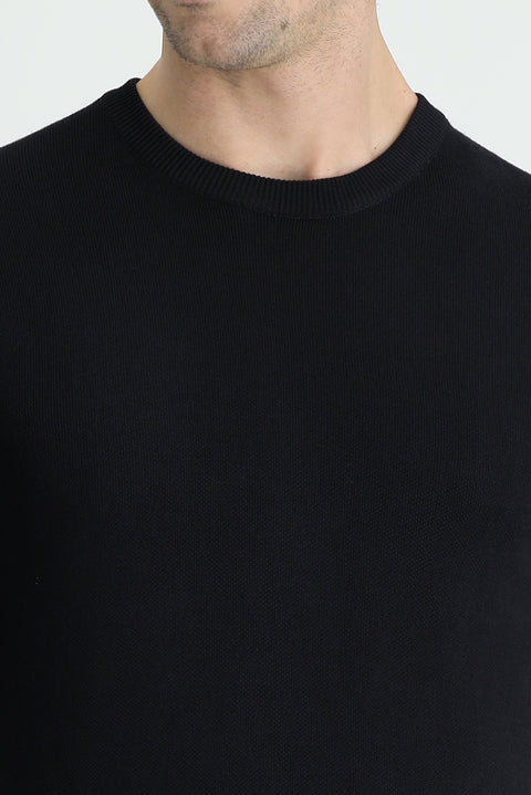 Black Crew Neck Slim Fit Patterned T-shirt