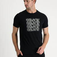 Black Crew Neck Slim Fit Printed Cotton T-shirt