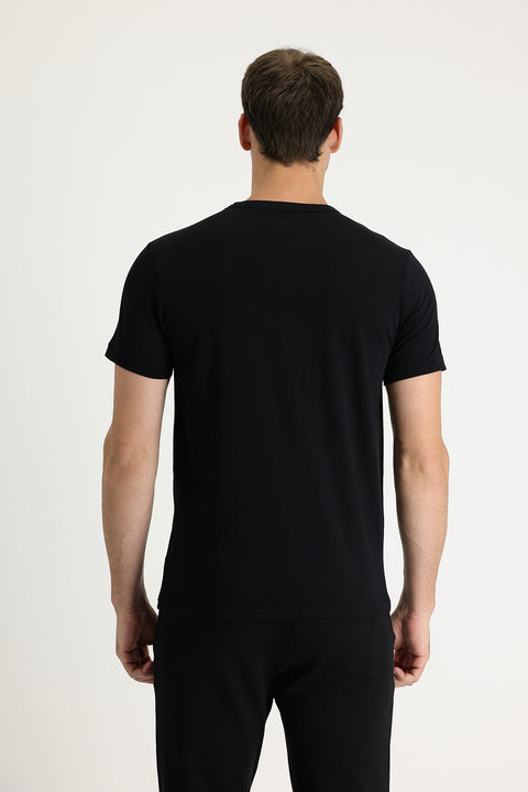 Black Crew Neck Slim Fit Printed Cotton T-shirt