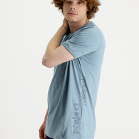 Dark Blue Crew Neck Slim Fit Printed Cotton T-Shirt