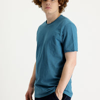 Dark Petrol Crew Neck Slim Fit Printed Cotton T-Shirt