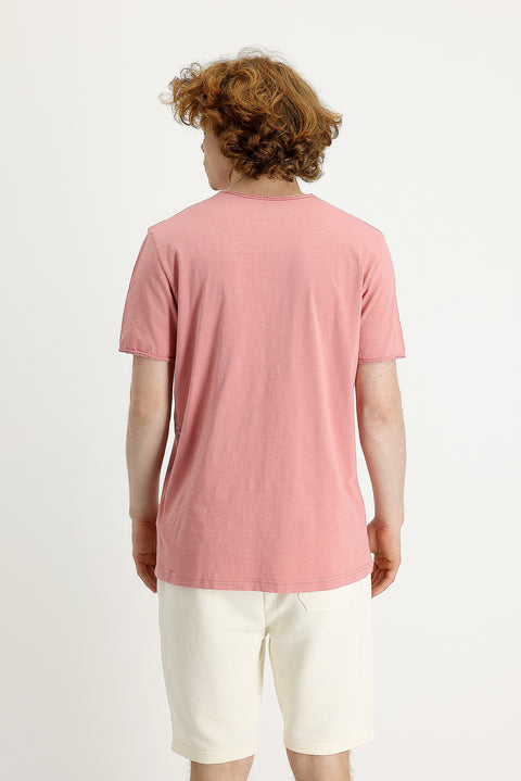 Medium Pink Crew Neck Slim Fit Printed Cotton T-Shirt