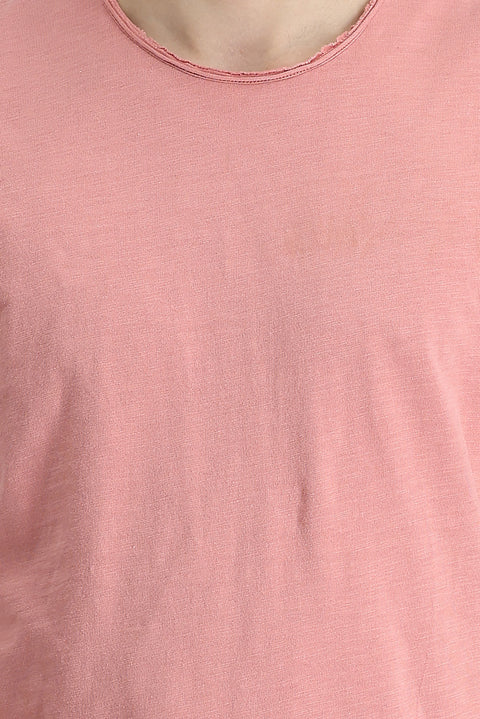 Medium Pink Crew Neck Slim Fit Printed Cotton T-Shirt