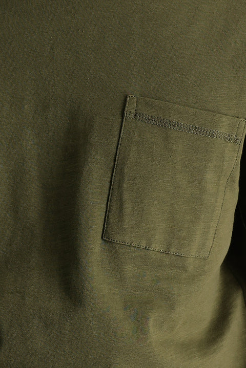 Medium Khaki Crew Neck Slim Fit Printed Cotton T-shirt