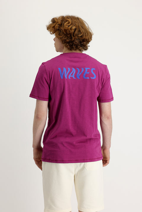 Fuchsia Crew Neck Slim Fit Printed Cotton T-shirt