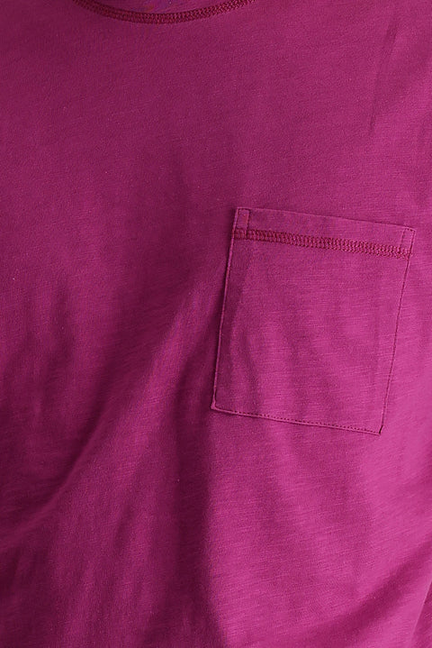 Fuchsia Crew Neck Slim Fit Printed Cotton T-shirt