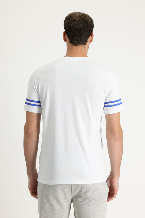 White Crew Neck Slim Fit Printed Cotton T-shirt