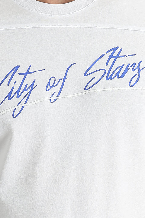White Crew Neck Slim Fit Printed Cotton T-shirt