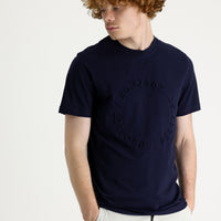 Black and Navy Blue Crew Neck Slim Fit Printed Cotton T-Shirt