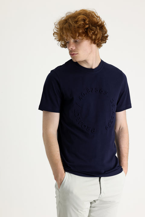 Black and Navy Blue Crew Neck Slim Fit Printed Cotton T-Shirt