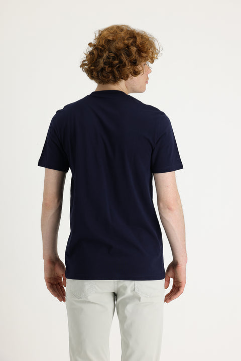 Black and Navy Blue Crew Neck Slim Fit Printed Cotton T-Shirt