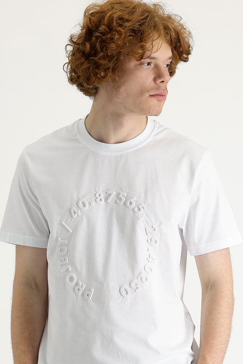 White Crew Neck Slim Fit Printed Cotton T-shirt