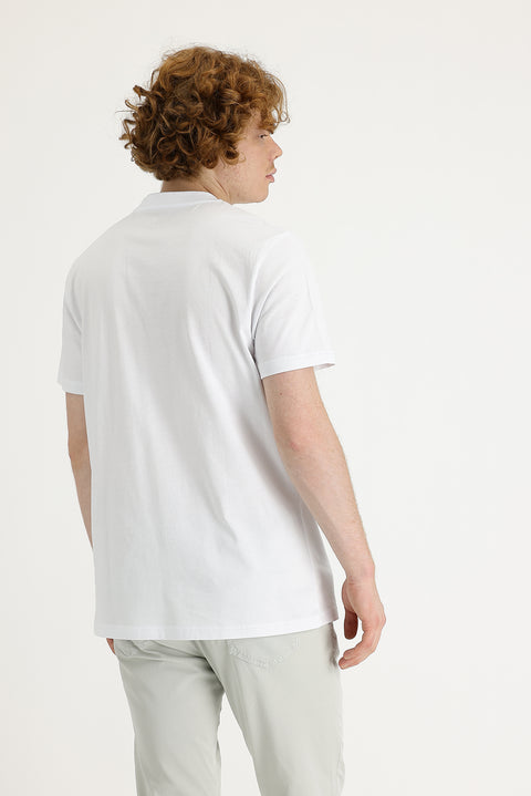 White Crew Neck Slim Fit Printed Cotton T-shirt