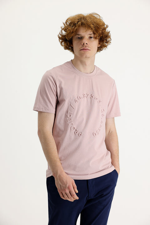 Medium Pink Crew Neck Slim Fit Printed Cotton T-Shirt
