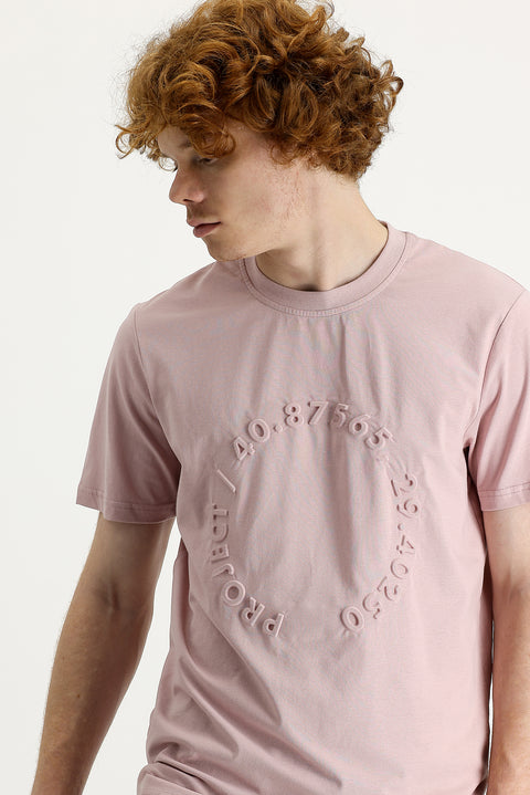 Medium Pink Crew Neck Slim Fit Printed Cotton T-Shirt
