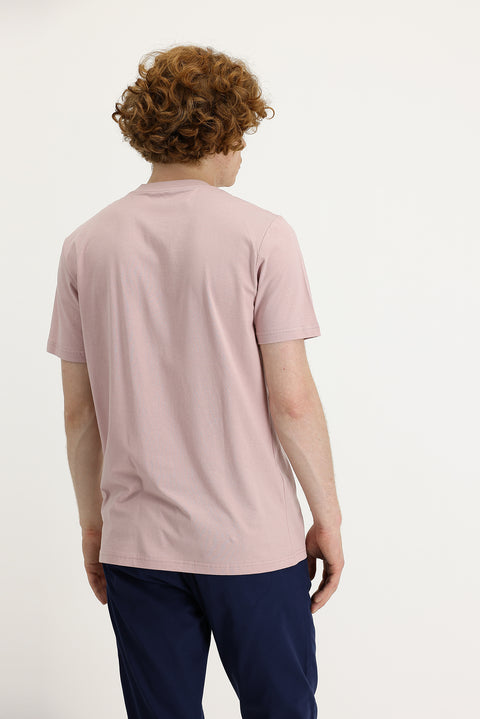 Medium Pink Crew Neck Slim Fit Printed Cotton T-Shirt
