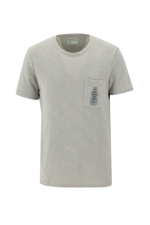 Light Grey Eco-Line Crew Neck Slim Fit Printed Cotton T-Shirt
