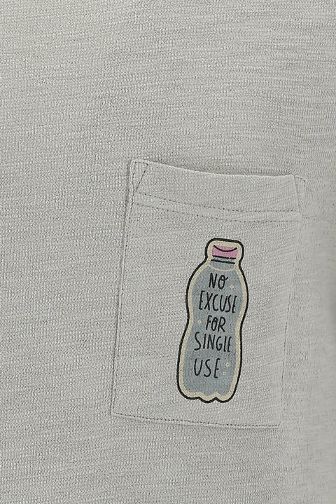 Light Grey Eco-Line Crew Neck Slim Fit Printed Cotton T-Shirt