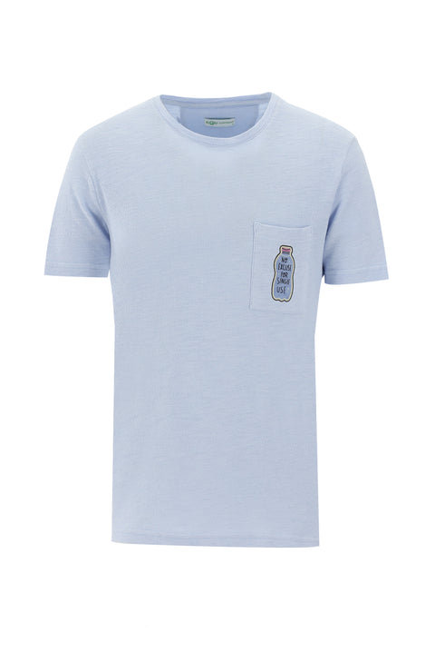Light Blue Eco-Line Crew Neck Slim Fit Printed Cotton T-Shirt