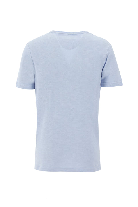 Light Blue Eco-Line Crew Neck Slim Fit Printed Cotton T-Shirt