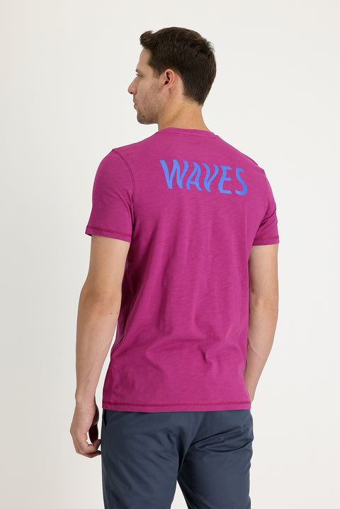 Fuchsia Crew Neck Slim Fit Printed Cotton T-shirt
