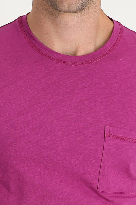 Fuchsia Crew Neck Slim Fit Printed Cotton T-shirt