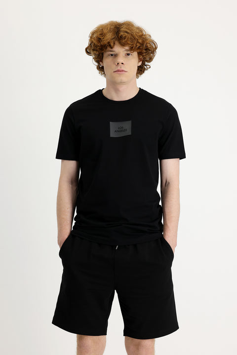 Black Crew Neck Slim Fit Printed T-Shirt